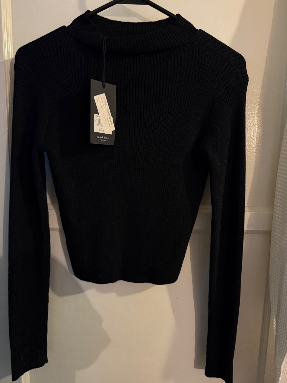Brave Soul London Black Ribbed Crew Neck Sweater